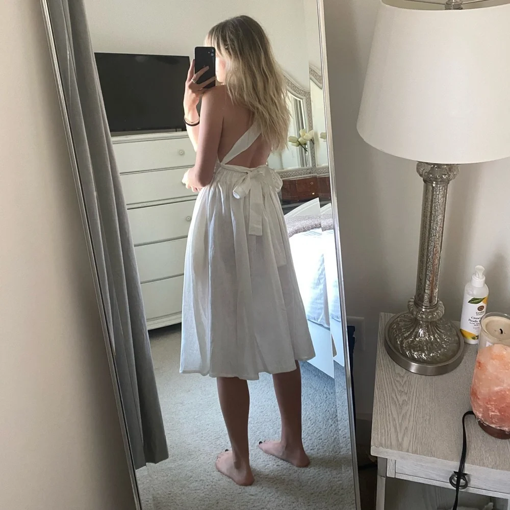 NWOT Isona Linen White Pinafore Midi Dress - Picture 6 of 9